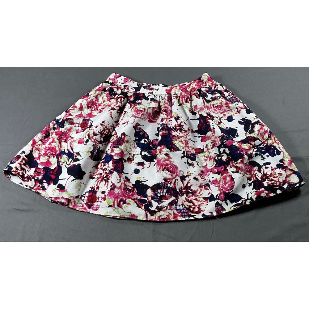 Express Floral Mini Skirt Pink Navy White Rose Print Textured Size‎ 8 Flare